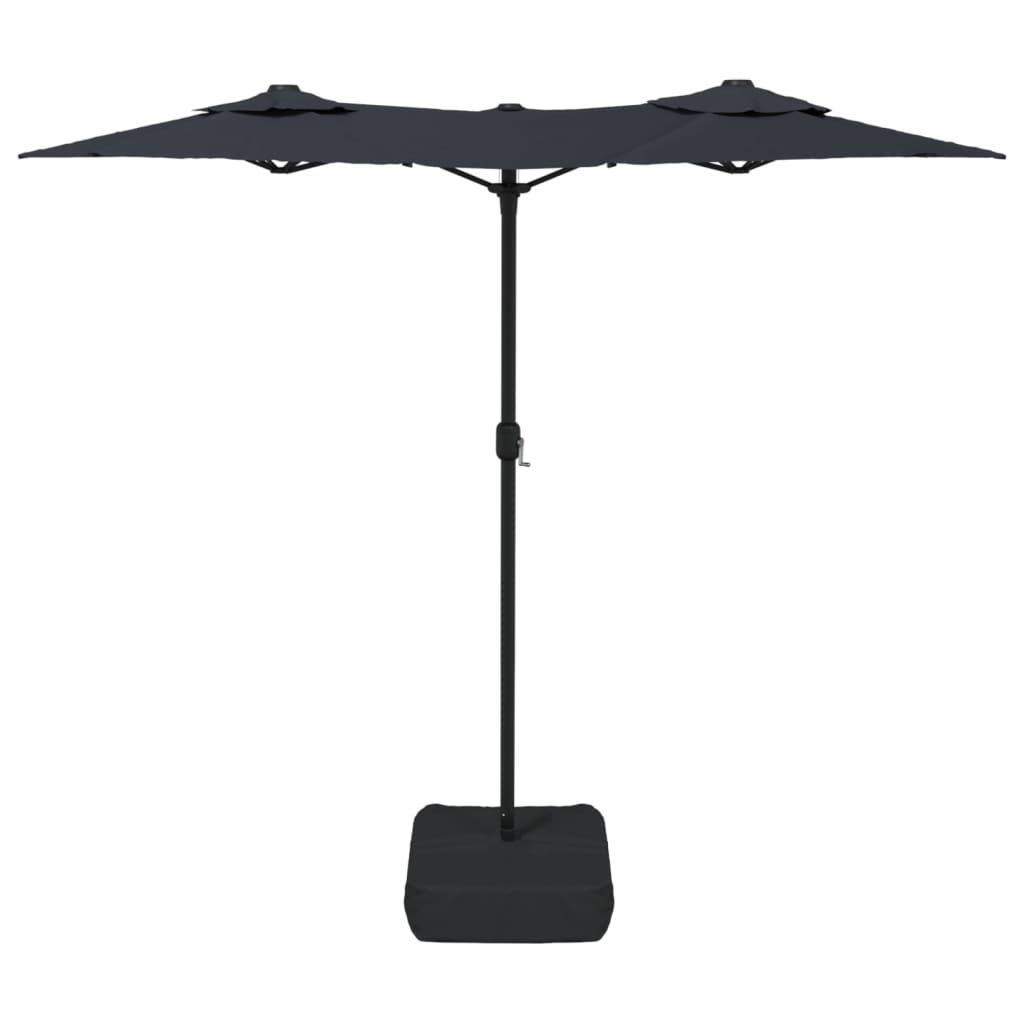 parasol med dobbelt parasoldug og LED-lys 316x145 cm sort