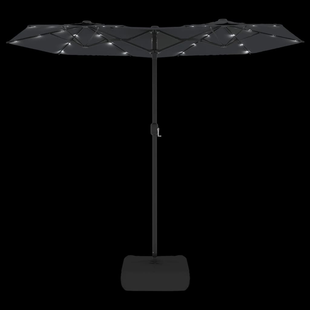 parasol med dobbelt parasoldug og LED-lys 316x145 cm sort