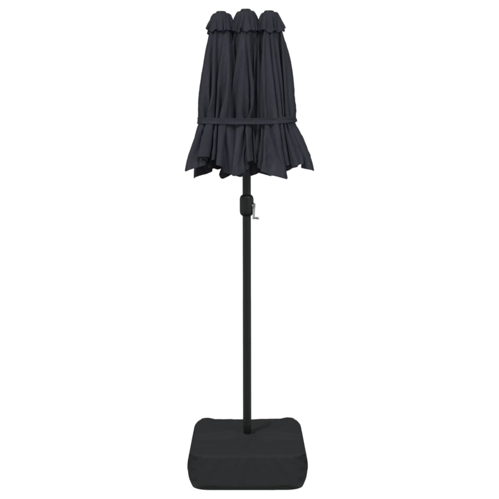 parasol med dobbelt parasoldug og LED-lys 316x145 cm sort