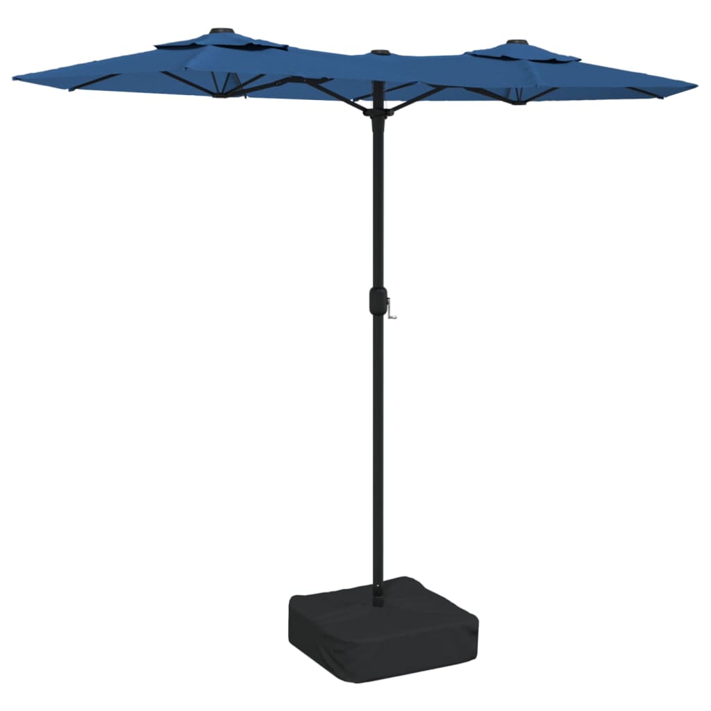 parasol med dobbelt parasoldug og LED-lys 316x145 cm azurblå