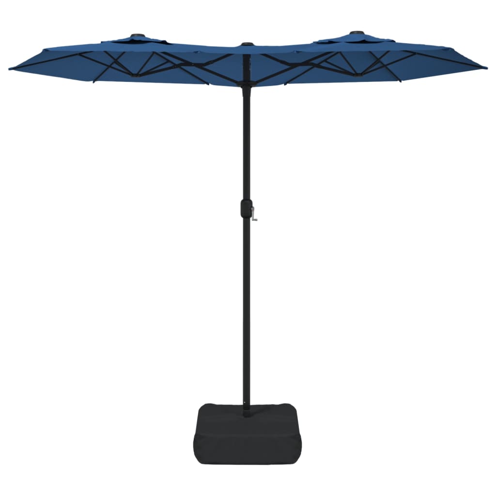 parasol med dobbelt parasoldug og LED-lys 316x145 cm azurblå