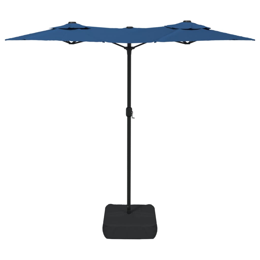 parasol med dobbelt parasoldug og LED-lys 316x145 cm azurblå