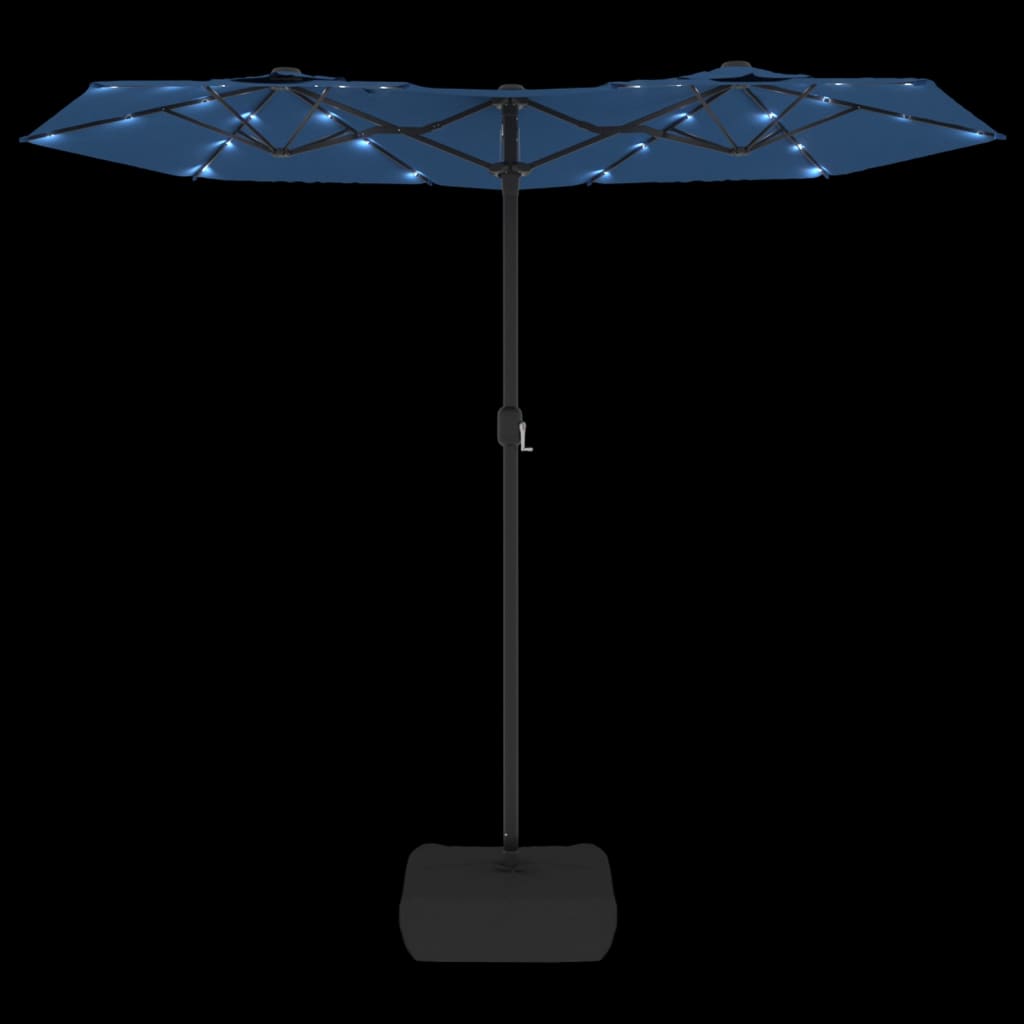 parasol med dobbelt parasoldug og LED-lys 316x145 cm azurblå