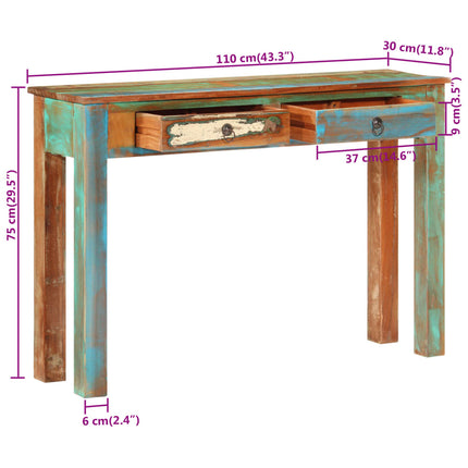 konsolbord 110x30x75 cm massivt genbrugstræ