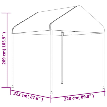 pavillon med tag 13,38x2,28x2,69 m polyethylen hvid