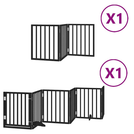hundelåge med dør 9 paneler 450 cm foldbar poppeltræ sort