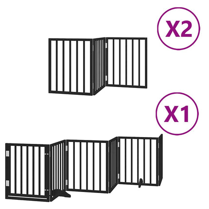 hundelåge med dør 12 paneler 600 cm foldbar poppeltræ sort