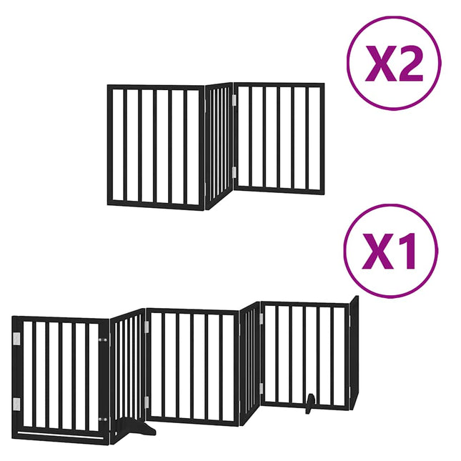 hundelåge med dør 12 paneler 600 cm foldbar poppeltræ sort