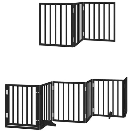 hundelåge med dør 12 paneler 600 cm foldbar poppeltræ sort
