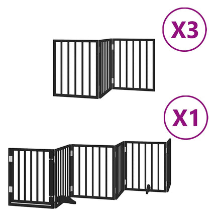 hundelåge med dør 15 paneler 750 cm foldbar poppeltræ sort