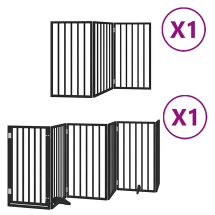 hundelåge med dør 9 paneler 450 cm foldbar poppeltræ sort