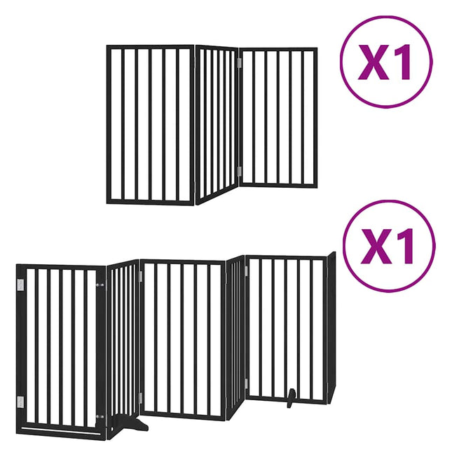 hundelåge med dør 9 paneler 450 cm foldbar poppeltræ sort