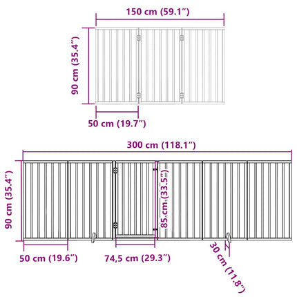 hundelåge med dør 9 paneler 450 cm foldbar poppeltræ sort