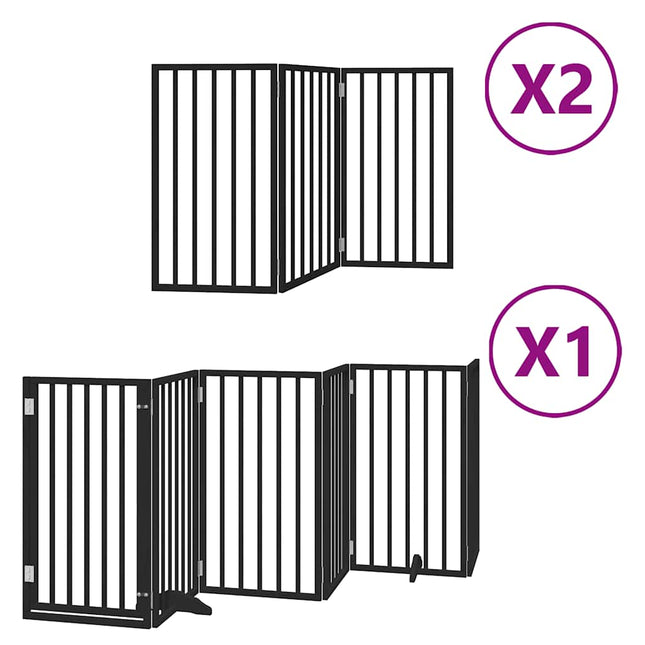 hundelåge med dør 12 paneler 600 cm foldbar poppeltræ sort