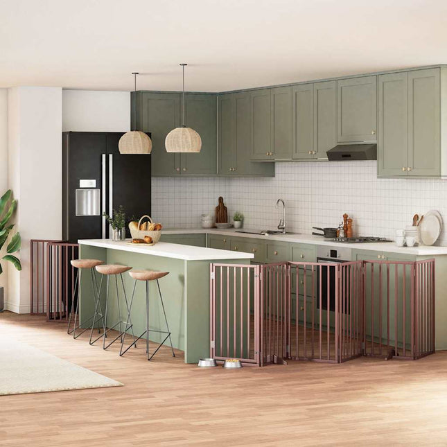 hundelåge med dør 9 paneler 450 cm foldbar poppeltræ brun