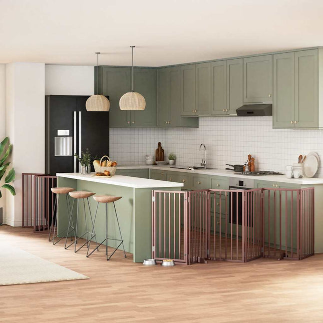 hundelåge med dør 15 paneler 750 cm foldbar poppeltræ brun