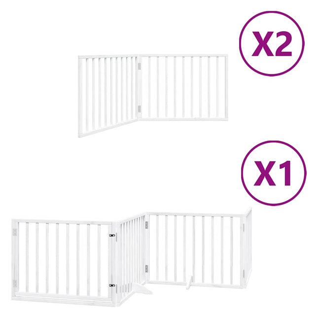 hundelåge med dør 8 paneler 640 cm foldbar poppeltræ hvid
