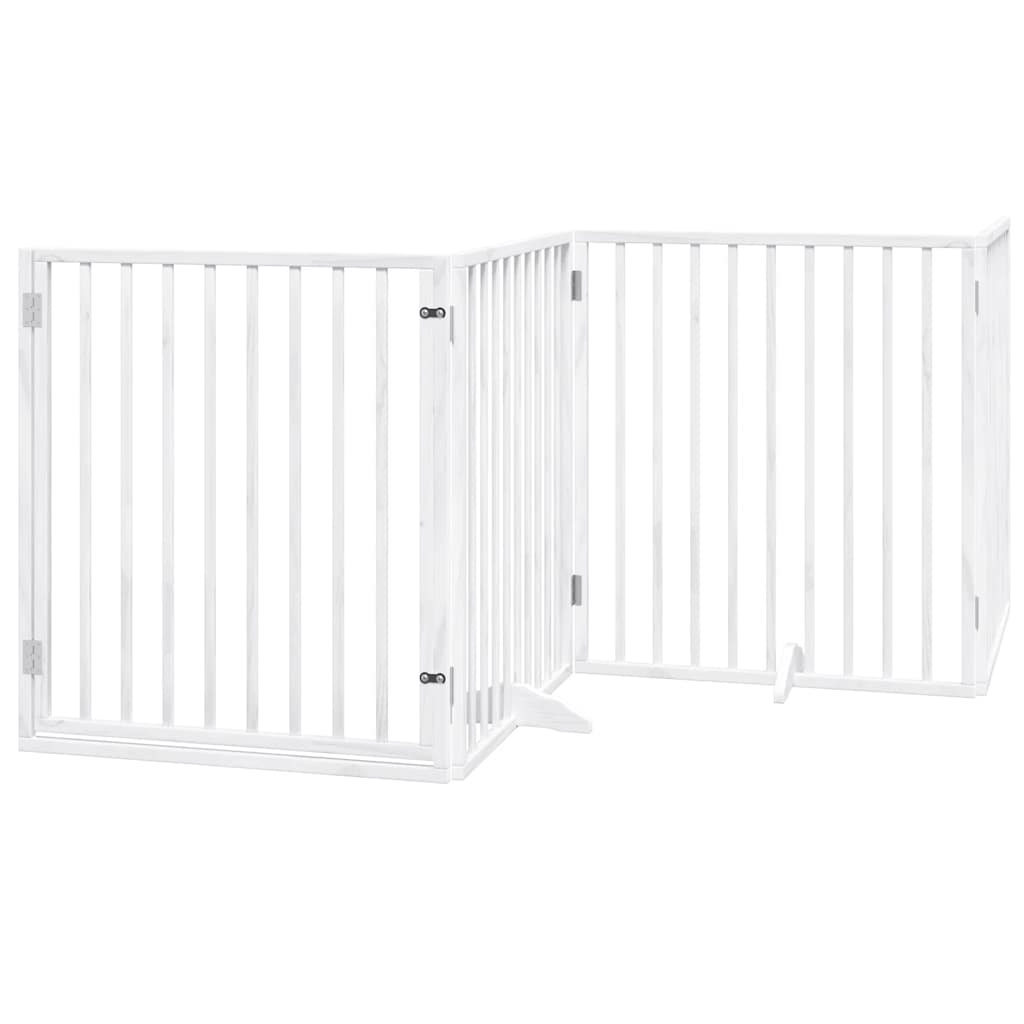 hundelåge med dør 6 paneler 480 cm foldbar poppeltræ hvid