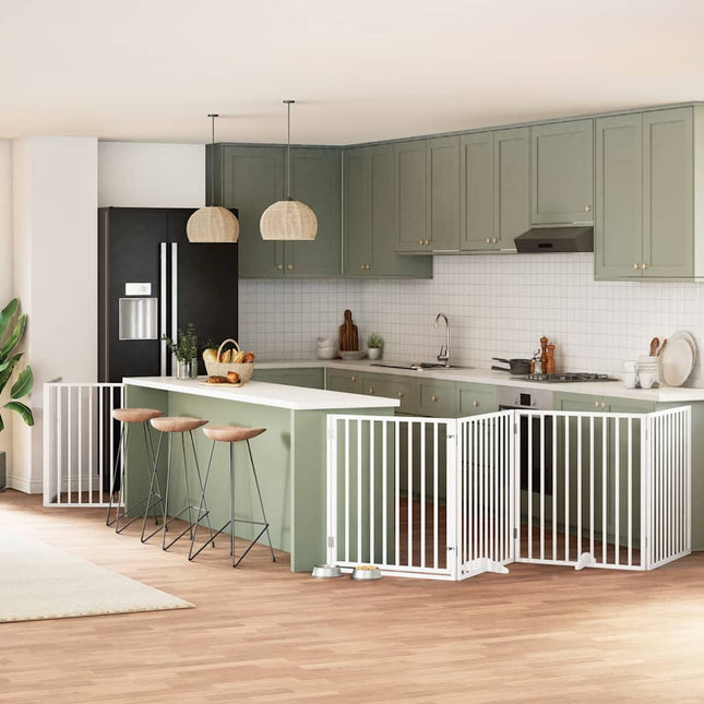 hundelåge med dør 6 paneler 480 cm foldbar poppeltræ hvid