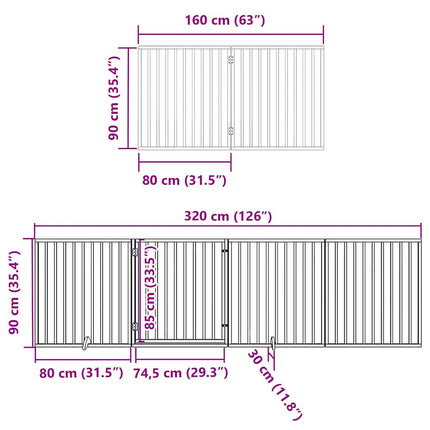 hundelåge med dør 12 paneler 960 cm foldbar poppeltræ hvid