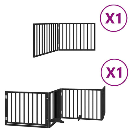 hundelåge med dør 6 paneler 480 cm foldbar poppeltræ sort