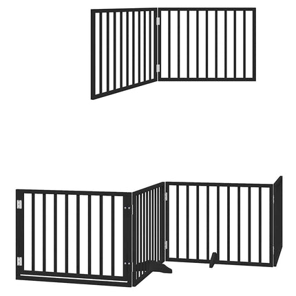 hundelåge med dør 6 paneler 480 cm foldbar poppeltræ sort