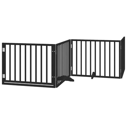 hundelåge med dør 6 paneler 480 cm foldbar poppeltræ sort