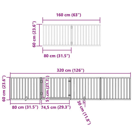 hundelåge med dør 8 paneler 640 cm foldbar poppeltræ sort