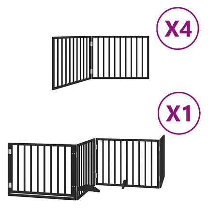 hundelåge med dør 12 paneler 960 cm foldbar poppeltræ sort