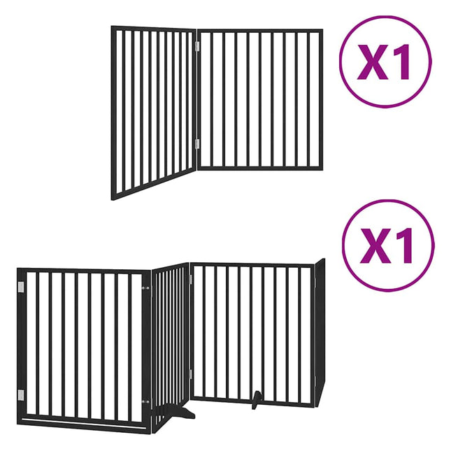 hundelåge med dør 6 paneler 480 cm foldbar poppeltræ sort