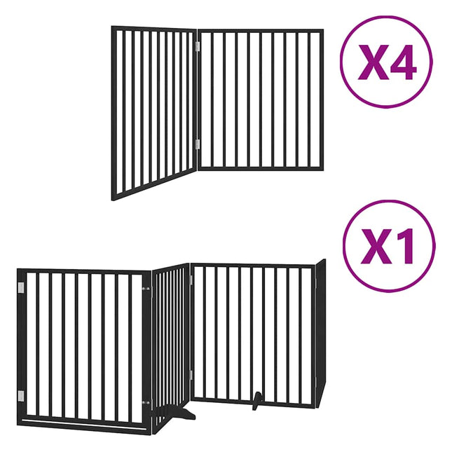 hundelåge med dør 12 paneler 960 cm foldbar poppeltræ sort