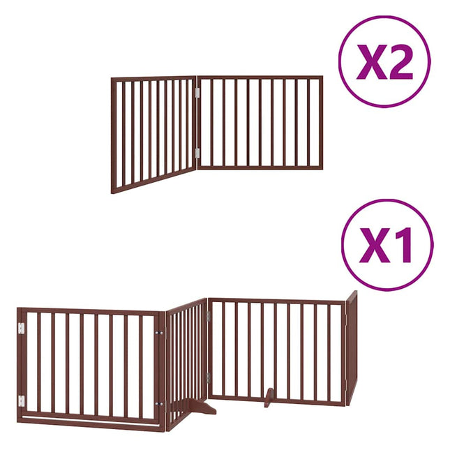 hundelåge med dør 8 paneler 640 cm foldbar poppeltræ brun