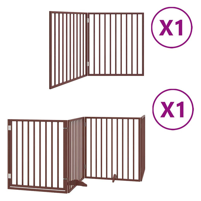 hundelåge med dør 6 paneler 480 cm foldbar poppeltræ brun