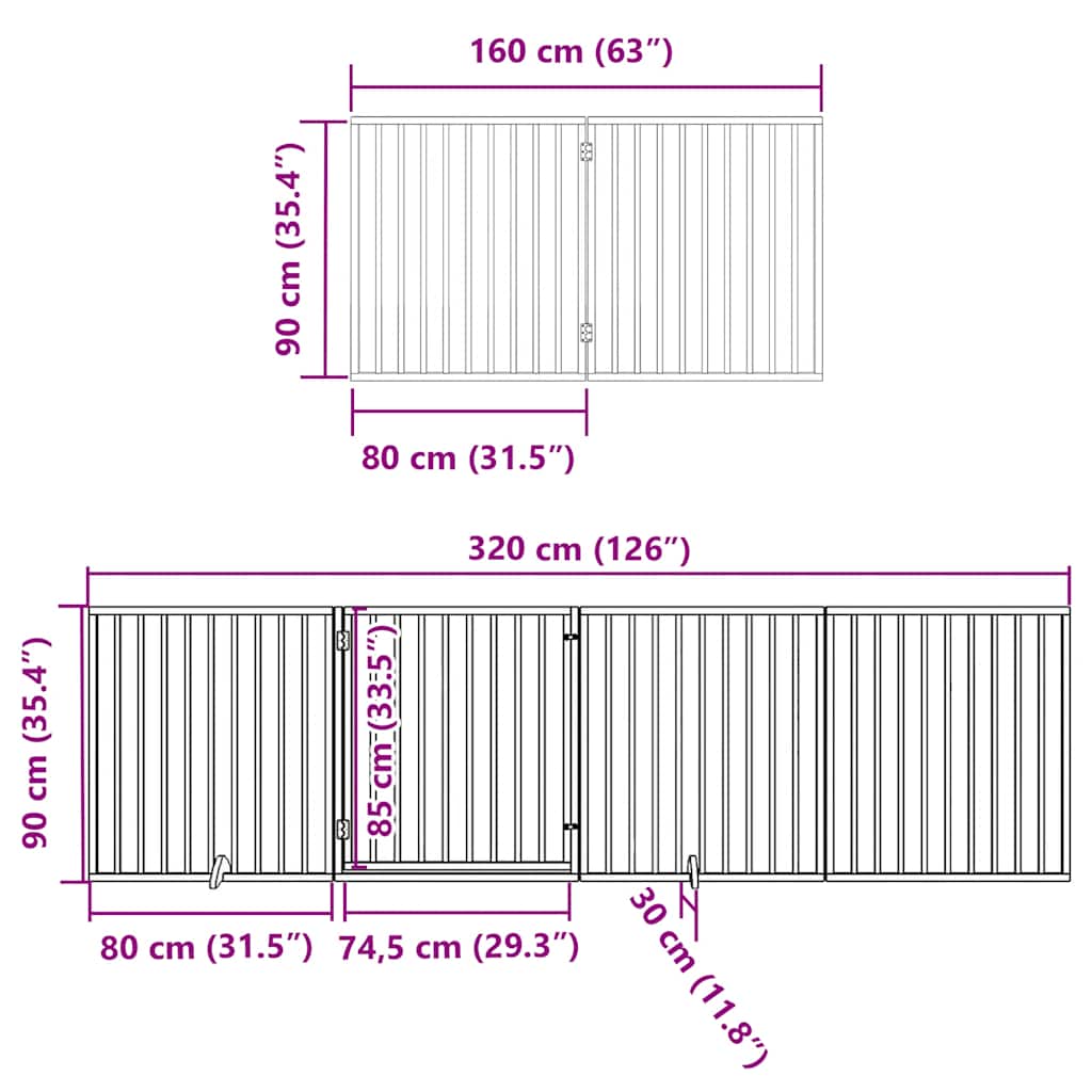 hundelåge med dør 6 paneler 480 cm foldbar poppeltræ brun