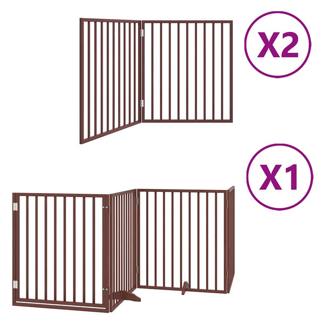 hundelåge med dør 8 paneler 640 cm foldbar poppeltræ brun