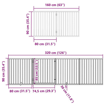 hundelåge med dør 12 paneler 960 cm foldbar poppeltræ brun