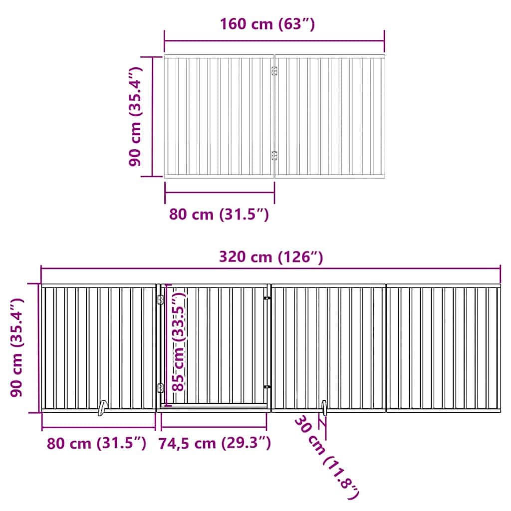 hundelåge med dør 12 paneler 960 cm foldbar poppeltræ brun