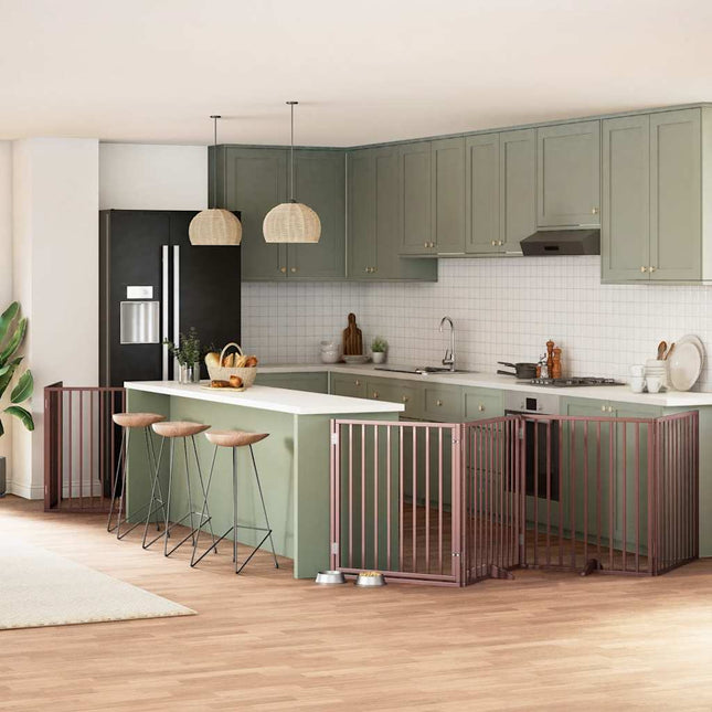 hundelåge med dør 12 paneler 960 cm foldbar poppeltræ brun