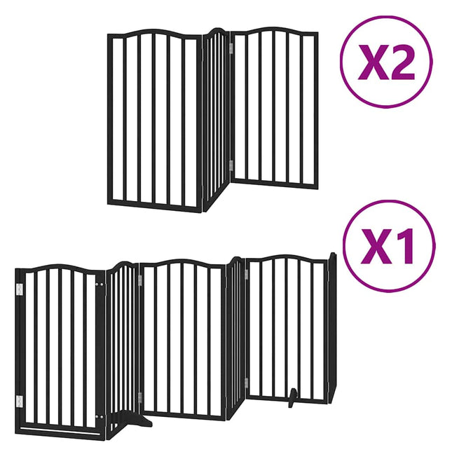 hundelåge med dør 12 paneler 600 cm foldbar poppeltræ sort