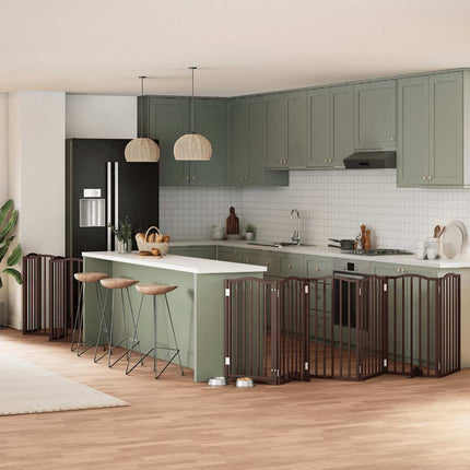 hundelåge med dør 15 paneler 750 cm foldbar poppeltræ brun