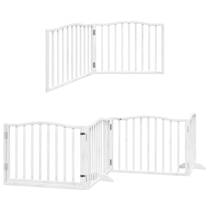 hundelåge med dør 6 paneler 480 cm foldbar poppeltræ hvid