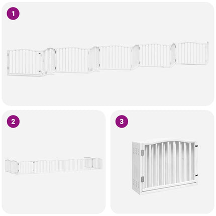hundelåge med dør 10 paneler 800 cm foldbar poppeltræ hvid