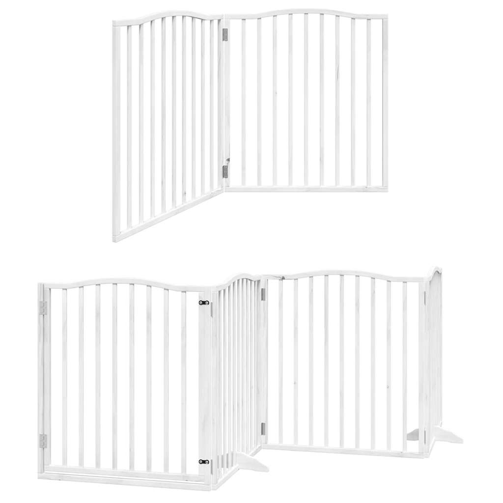 hundelåge med dør 6 paneler 480 cm foldbar poppeltræ hvid