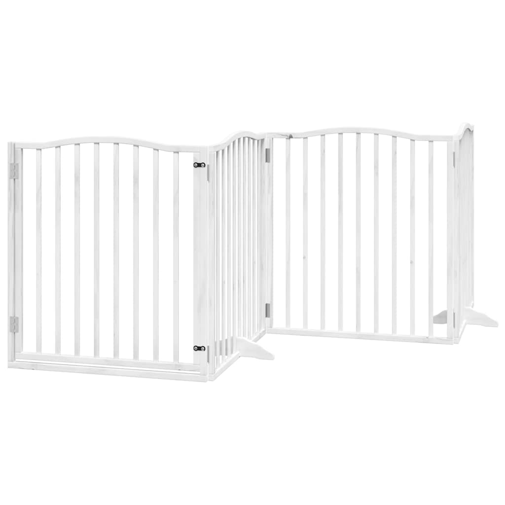 hundelåge med dør 8 paneler 640 cm foldbar poppeltræ hvid
