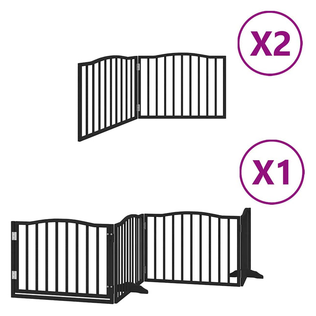 hundelåge med dør 8 paneler 640 cm foldbar poppeltræ sort
