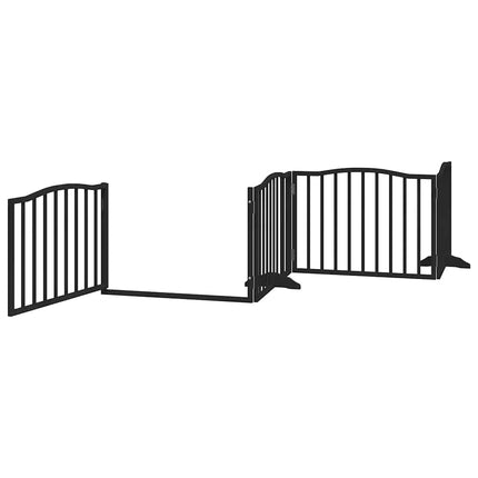 hundelåge med dør 8 paneler 640 cm foldbar poppeltræ sort