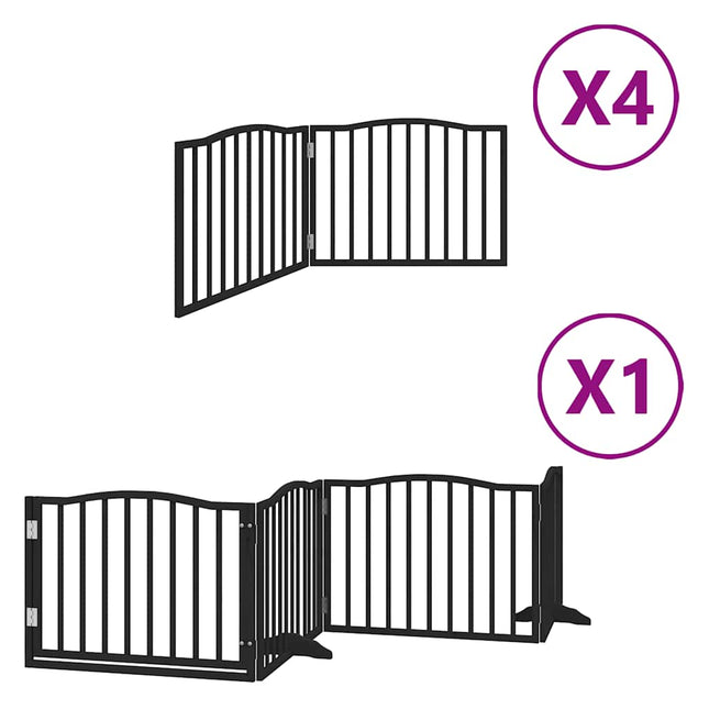 hundelåge med dør 12 paneler 960 cm foldbar poppeltræ sort