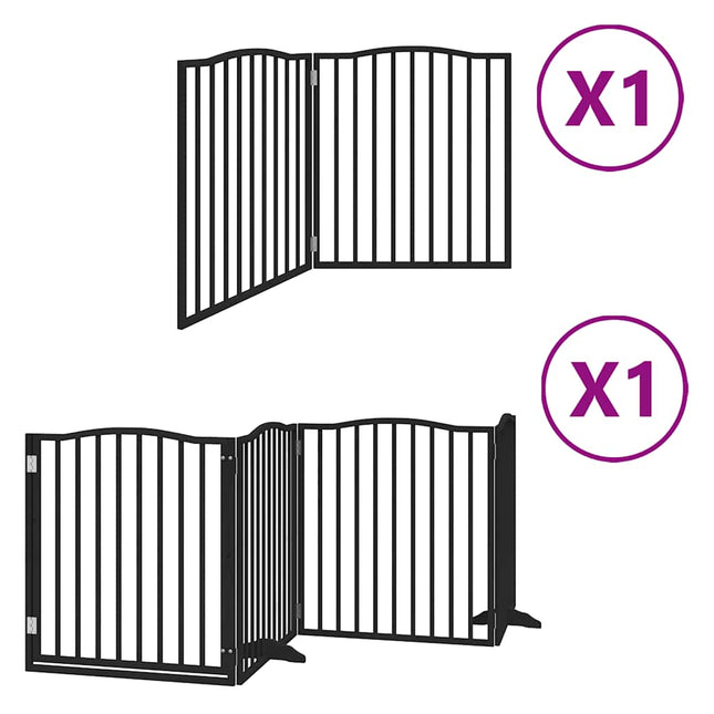 hundelåge med dør 6 paneler 480 cm foldbar poppeltræ sort