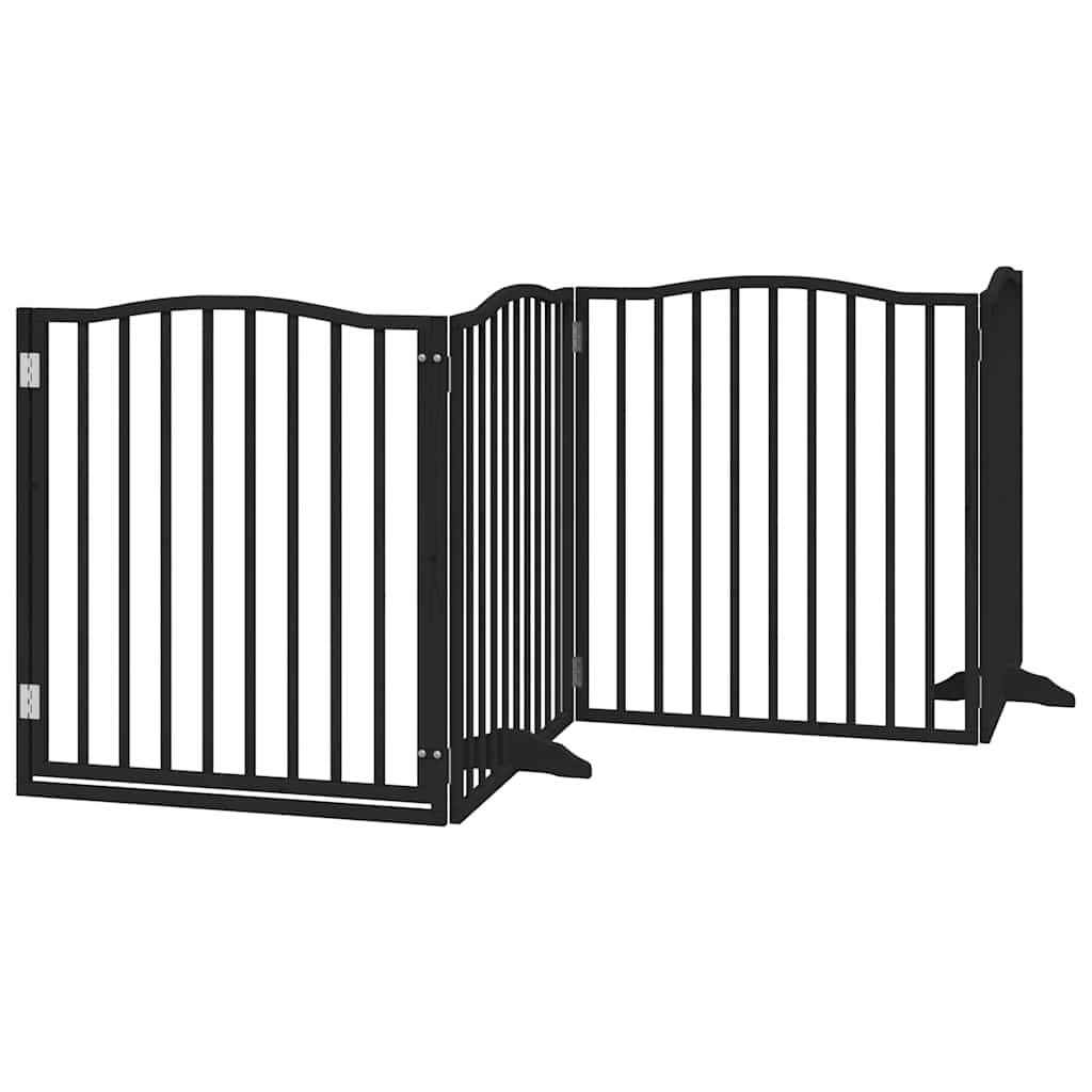 hundelåge med dør 6 paneler 480 cm foldbar poppeltræ sort