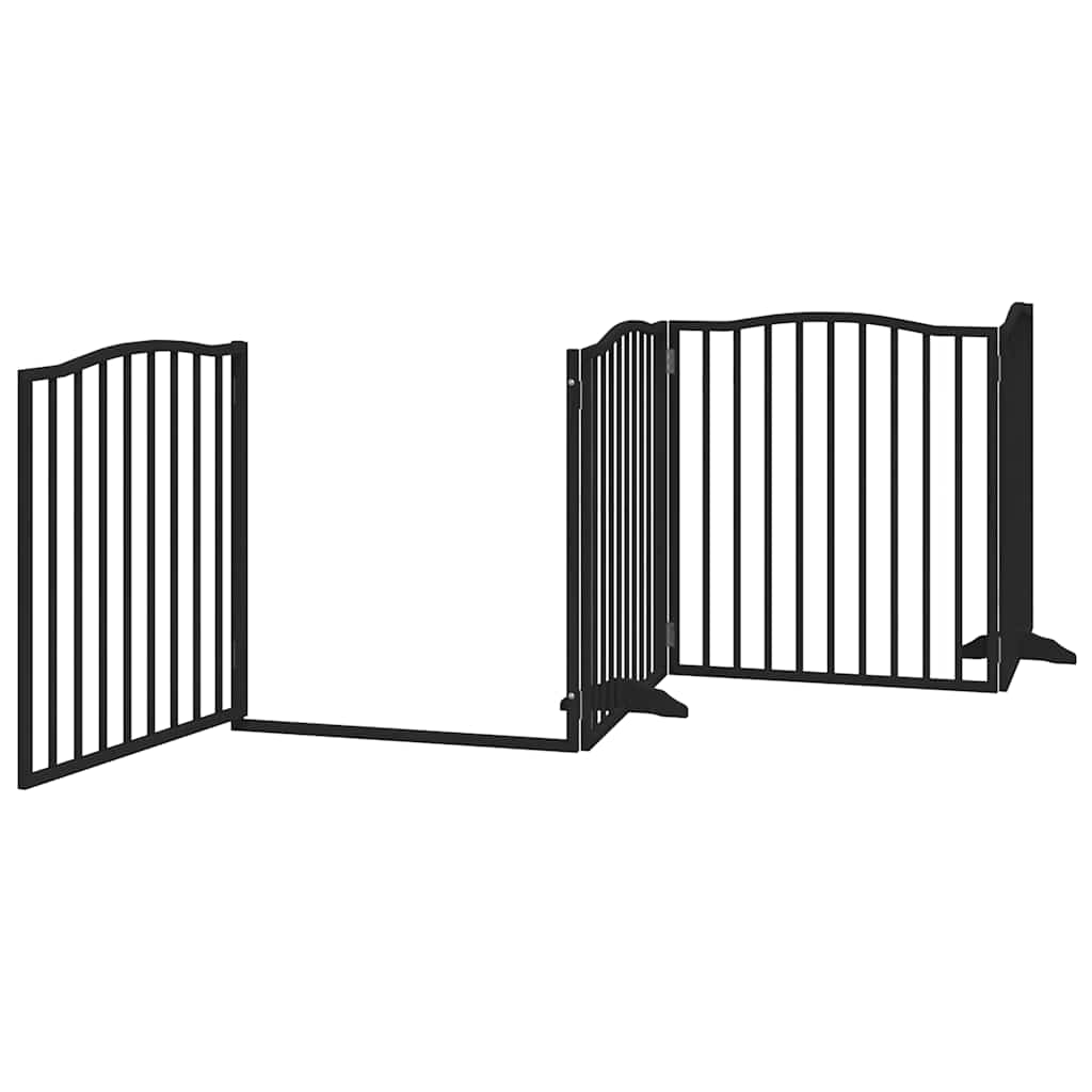 hundelåge med dør 6 paneler 480 cm foldbar poppeltræ sort